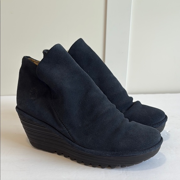 Fly London Blue Suede Yip Wedge Ankle Boots - Picture 1 of 13